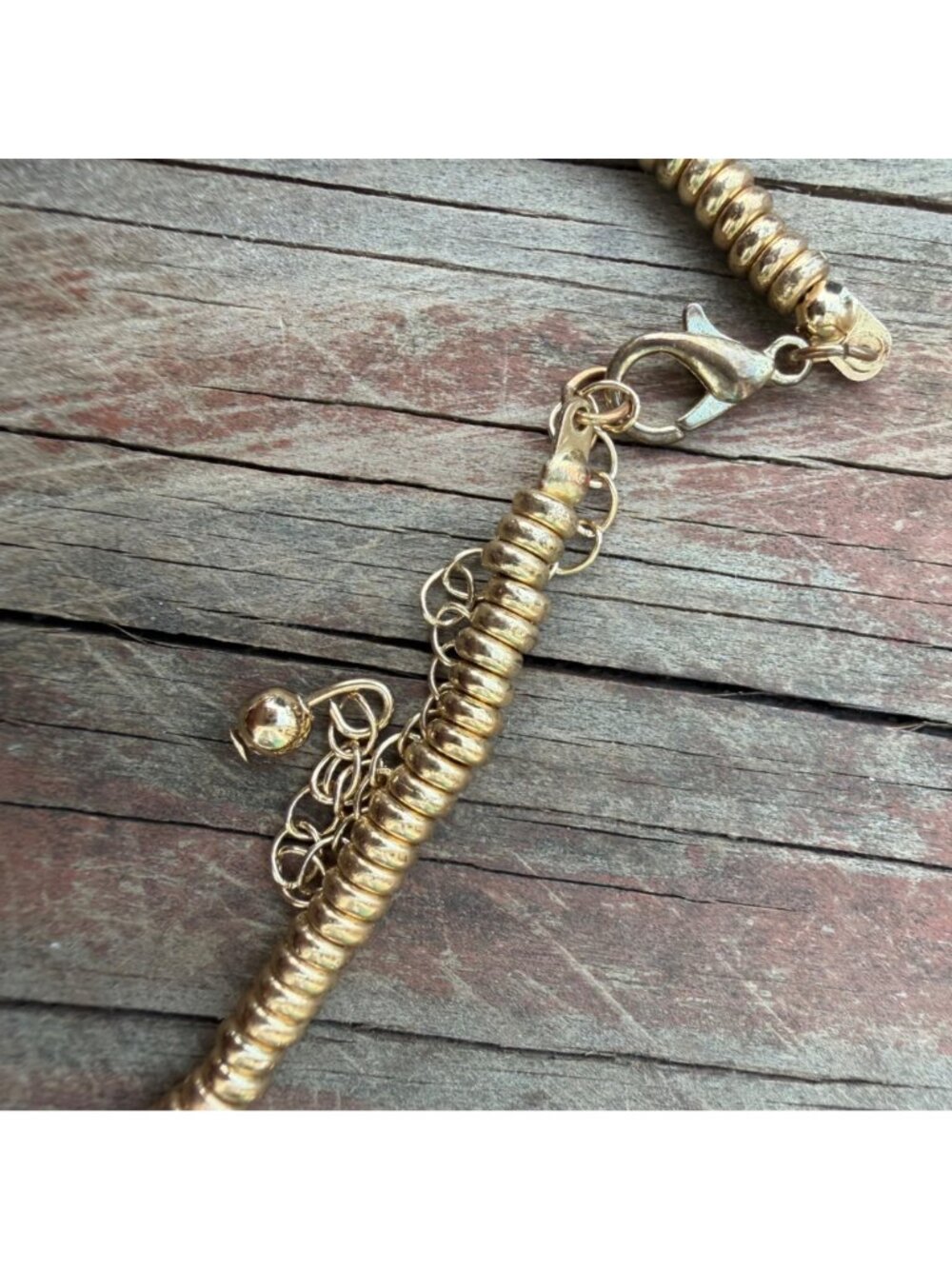 Gold Beaded Necklace With Pearl Accent & Adjustable Chain - Picture 4 of 5